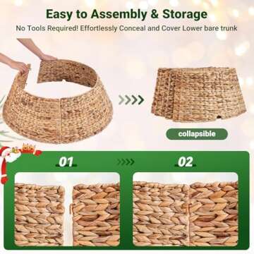 ELYKEN 33-Inch Woven Rattan Christmas Tree Collar, Stylish Hyacinth 6-Piece Tree Skirt for Artificial Trees, Wicker Tree Base Cover with Cord Cut-Out for Home Decor, Living Room Display, Natural