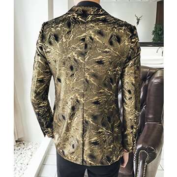 OUYE Men's Golden Black Floral Casual Sport Coat US S-Chest 36"(Asian XL)