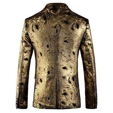 OUYE Men's Golden Black Floral Casual Sport Coat US S-Chest 36"(Asian XL)
