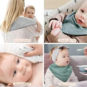 Konssy Muslin Baby Bibs 10 Pack Baby Bandana Drool Bibs 100% Cotton for Unisex Boys Girls,10 Solid Colors Set for Teething Drooling