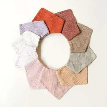 Konssy Muslin Baby Bibs 10 Pack Baby Bandana Drool Bibs 100% Cotton for Unisex Boys Girls,10 Solid Colors Set for Teething Drooling