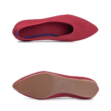 Frank Mully Womens Pointed Toe Flats Knit Dress Shoes Comfort Women Shoes Slip On Shoes for Woman Classic Softable Shoes Low Wedge Chili Red, 6