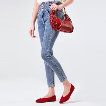 Frank Mully Womens Pointed Toe Flats Knit Dress Shoes Comfort Women Shoes Slip On Shoes for Woman Classic Softable Shoes Low Wedge Chili Red, 6