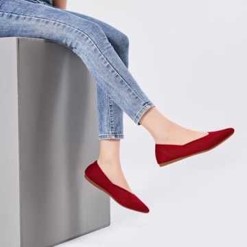 Frank Mully Womens Pointed Toe Flats Knit Dress Shoes Comfort Women Shoes Slip On Shoes for Woman Classic Softable Shoes Low Wedge Chili Red, 6