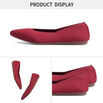 Frank Mully Womens Pointed Toe Flats Knit Dress Shoes Comfort Women Shoes Slip On Shoes for Woman Classic Softable Shoes Low Wedge Chili Red, 6
