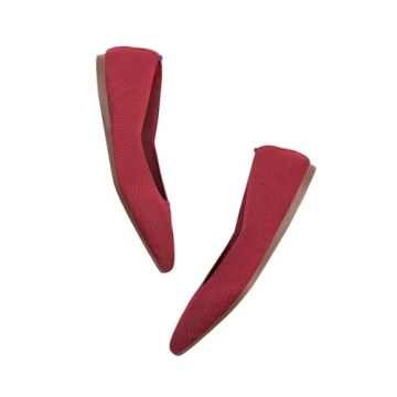 Frank Mully Womens Pointed Toe Flats Knit Dress Shoes Comfort Women Shoes Slip On Shoes for Woman Classic Softable Shoes Low Wedge Chili Red, 6