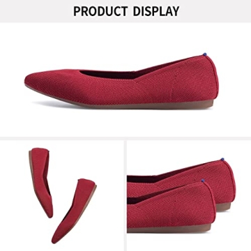 Frank Mully Womens Pointed Toe Flats Knit Dress Shoes Comfort Women Shoes Slip On Shoes for Woman Classic Softable Shoes Low Wedge Chili Red, 6