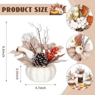 Wavwavw 3 Pcs 9 Inch Fall Artificial Pumpkins Fake Pumpkin Centerpiece Decor Cozy Maple Leaves Style...