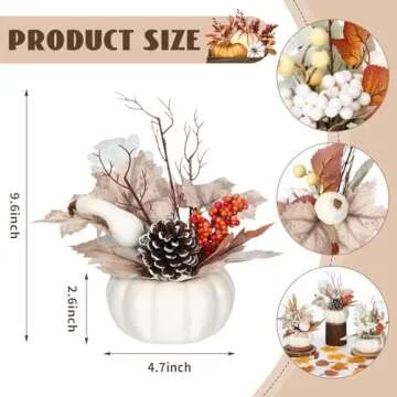 Wavwavw 3 Pcs 9 Inch Fall Artificial Pumpkins Fake Pumpkin Centerpiece Decor Cozy Maple Leaves Style...