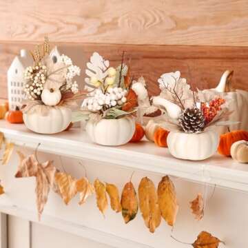 Wavwavw 3 Pcs 9 Inch Fall Artificial Pumpkins Fake Pumpkin Centerpiece Decor Cozy Maple Leaves Styles Farmhouse Neutral Fall Decor Autumn Rustic Thanksgiving Fall Decoration for Home Indoor Outdoor