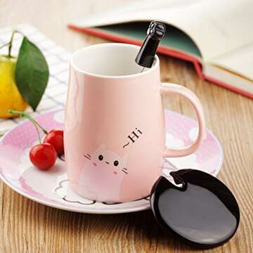 Angelice Home Cat Mug with Paw Spoon - Perfect Gift