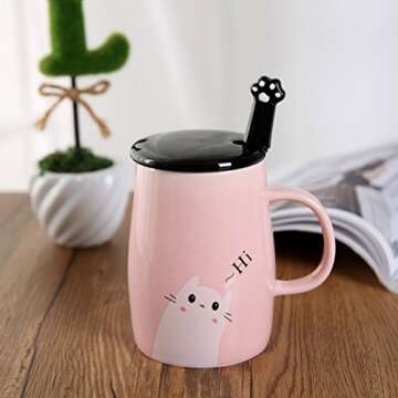 Angelice Home Cat Mug with Paw Spoon - Perfect Gift