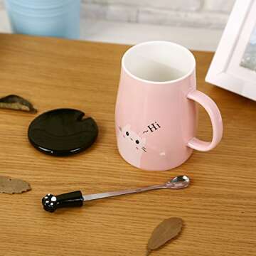 Angelice Home Cat Mug with Paw Spoon - Perfect Gift