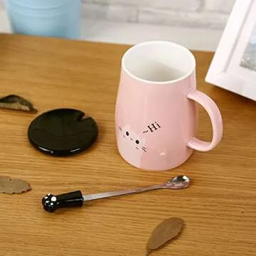 Angelice Home Cat Mug with Paw Spoon - Perfect Gift