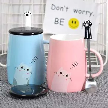 Angelice Home Cat Mug with Paw Spoon - Perfect Gift