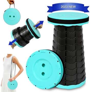 Giraffe Creation Upgraded Folding Stool, Heavy Duty Collapsible Telescoping Stool with Load Capacity 400lbs, Portable Retractable Stool for Camping Fishing Hiking BBQ, Blue