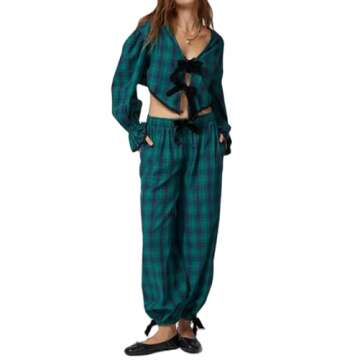 KMBANGI Women Christmas Pajamas Set - Festive Button Down Nightwear