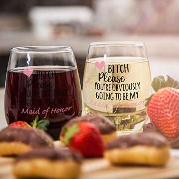 You're Obviously Going To Be My Maid Of Honor Funny Stemless Wine Glass 15oz – Bridesmaid Proposal Gifts for Best Friend or MOH - Perfect Present for Wedding or Bachelorette Party