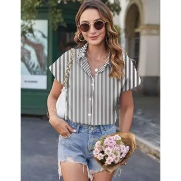 HOTOUCH Women's Classic Collared Cotton Blouse for Summer