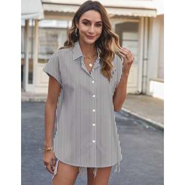 HOTOUCH Women's Classic Collared Cotton Blouse for Summer