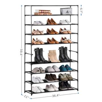 Youdesure 10 Tier Shoe Rack, Tall Shoe Rack Organizer for 40 Pairs, Space-Saving Non-Woven Fabric Shoe Storage, Shoe Shelf for Entryway, Garage, Bedroom, Black