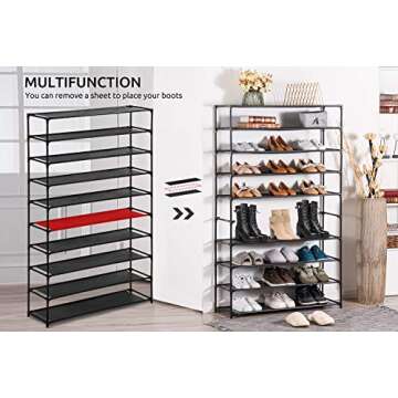 Youdesure 10 Tier Shoe Rack, Tall Shoe Rack Organizer for 40 Pairs, Space-Saving Non-Woven Fabric Shoe Storage, Shoe Shelf for Entryway, Garage, Bedroom, Black