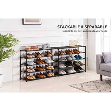 Youdesure 10 Tier Shoe Rack, Tall Shoe Rack Organizer for 40 Pairs, Space-Saving Non-Woven Fabric Shoe Storage, Shoe Shelf for Entryway, Garage, Bedroom, Black