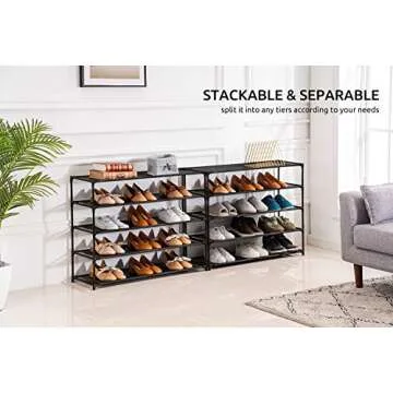 Youdesure 10 Tier Shoe Rack, Tall Shoe Rack Organizer for 40 Pairs, Space-Saving Non-Woven Fabric Shoe Storage, Shoe Shelf for Entryway, Garage, Bedroom, Black