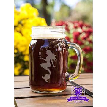 Overly Attached Decals Mermaid with Seahorse Etched Glass 16 Ounce Mason Handled Jar Mug Glassware Gift