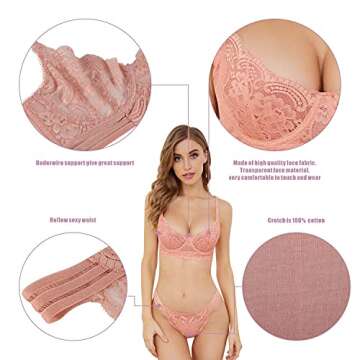 Guoeappa Lace Lingerie Set - Sheer Bra and Panty Set