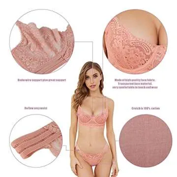 Guoeappa Lace Lingerie Set - Sheer Bra and Panty Set