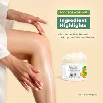 Nourish Organic Moisturizing Shea Butter – Organic Fair Trade Certified Shea Butter for Sensitive Skin Care, Face Care & Hair Care, 5.2 Oz Jar + Washable Cotton Round