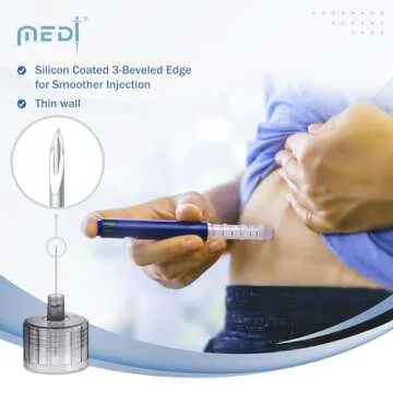 Medt - Fine Insulin Pen Needles (31G 8 mm) - Diabetic Needles for Insulin Injections, Ultra Fine Com...
