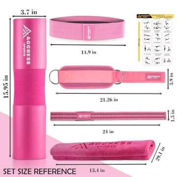 8 Pcs Pink Premium Barbell Pad Set - Barbell Pad For Hip Thrust | Perfect Ankle Straps For Cable Mac...