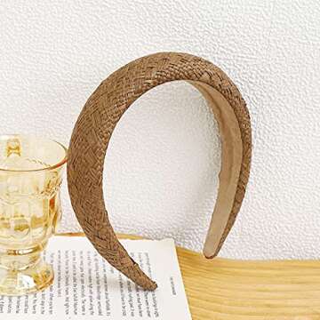 4Pcs Womens Headbands Straw Padded Headbands,Bohemian Summer Rattan Wide Headbands Woven Headwear Styling Tools Accessories for Woman Girl