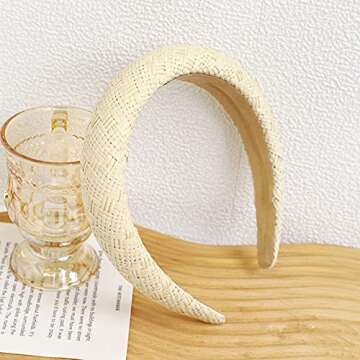 4Pcs Womens Headbands Straw Padded Headbands,Bohemian Summer Rattan Wide Headbands Woven Headwear Styling Tools Accessories for Woman Girl