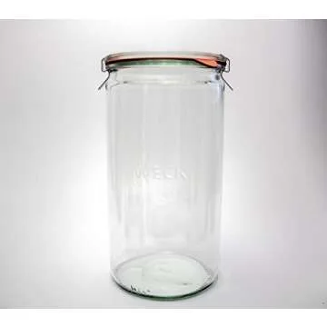 Weck Jar 974 Glass Jars 1.5L with Large Storage Capacity Preserving Jars with Airtight Lids Suitable for Pickling - 1 Jar with Glass Lid & Wooden Lid 54 fl. oz