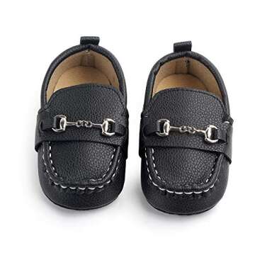 QIETION Baby Girls Boys Loafers, Cute Newborn Crib Shoes, PrewalkerPU Sneakers, Perfect for Baptism/Crawling/Wedding Black 6-12 Months V201-BK12