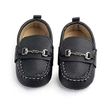 QIETION Baby Girls Boys Loafers, Cute Newborn Crib Shoes, PrewalkerPU Sneakers, Perfect for Baptism/Crawling/Wedding Black 6-12 Months V201-BK12