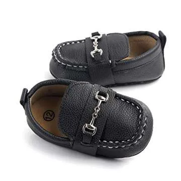 QIETION Baby Girls Boys Loafers, Cute Newborn Crib Shoes, PrewalkerPU Sneakers, Perfect for Baptism/Crawling/Wedding Black 6-12 Months V201-BK12