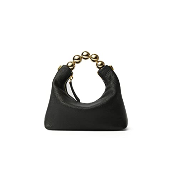 DORIS&JACKY Small Top Handle Clutch Bag Women Designer Goatskin Crossbody Purse With Pearl Handle And Detachable Metal Chain (Black)