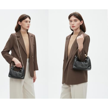 DORIS&JACKY Small Top Handle Clutch Bag Women Designer Goatskin Crossbody Purse With Pearl Handle And Detachable Metal Chain (Black)