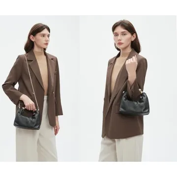 DORIS&JACKY Small Top Handle Clutch Bag Women Designer Goatskin Crossbody Purse With Pearl Handle And Detachable Metal Chain (Black)