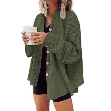 Yanekop Shacket Women Waffle Knit Jacket Button Down Shirt Jackets Fall Clothes Outfits Casual Loose...