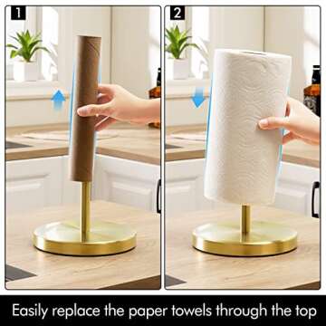KES Kitchen Paper Roll Holder Standing Paper Towel Holder with Weighted Base for Standard or Mega Rolls SUS304 Stainless Steel Brushed Gold, KPH202-BZ