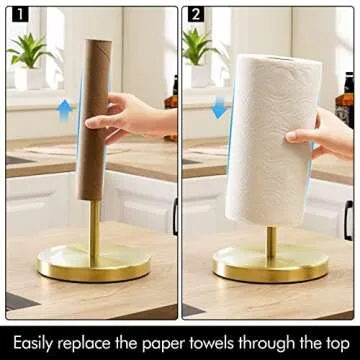 KES Kitchen Paper Roll Holder Standing Paper Towel Holder with Weighted Base for Standard or Mega Rolls SUS304 Stainless Steel Brushed Gold, KPH202-BZ