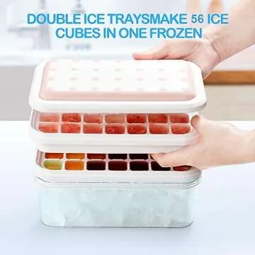 Ice Cube Tray with Lid and Bin - 56 pcs BPA Free