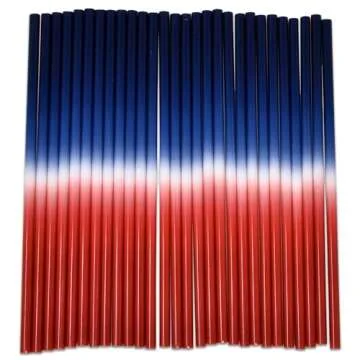 50 Count Plastic Patriotic Straws Disposable Fourth of July Red Blue and White Drinking Straw for Cups Holiday USA Independence Day Memorial Day July 4 & Picnic Dinnerware Party Supplies