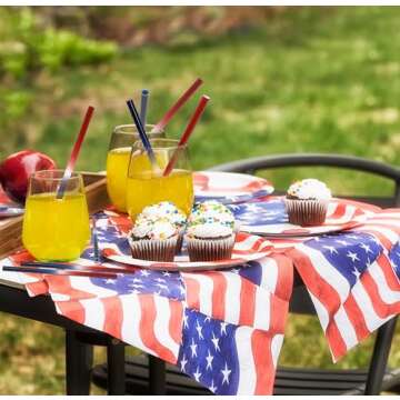 50 Count Plastic Patriotic Straws Disposable Fourth of July Red Blue and White Drinking Straw for Cups Holiday USA Independence Day Memorial Day July 4 & Picnic Dinnerware Party Supplies