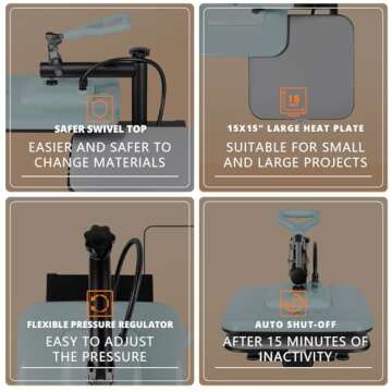 HTVRONT Heat Press Machine for T Shirts - 15x15 Swing Away Shirt Press Machine - Professional Heat Press for Sublimation, Vinyl, Heat Transfer Projects, Heats Up Fast & Distribute Heat Evenly (Blue)